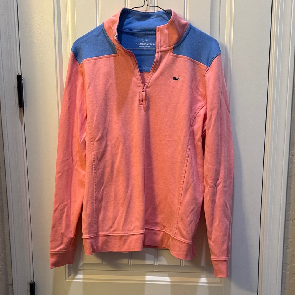 Vineyard Vines Coral Pink and Blue Zip Up Pullover